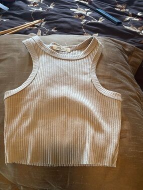 12th Tribe Ribbed Crop Tank Top in Beige